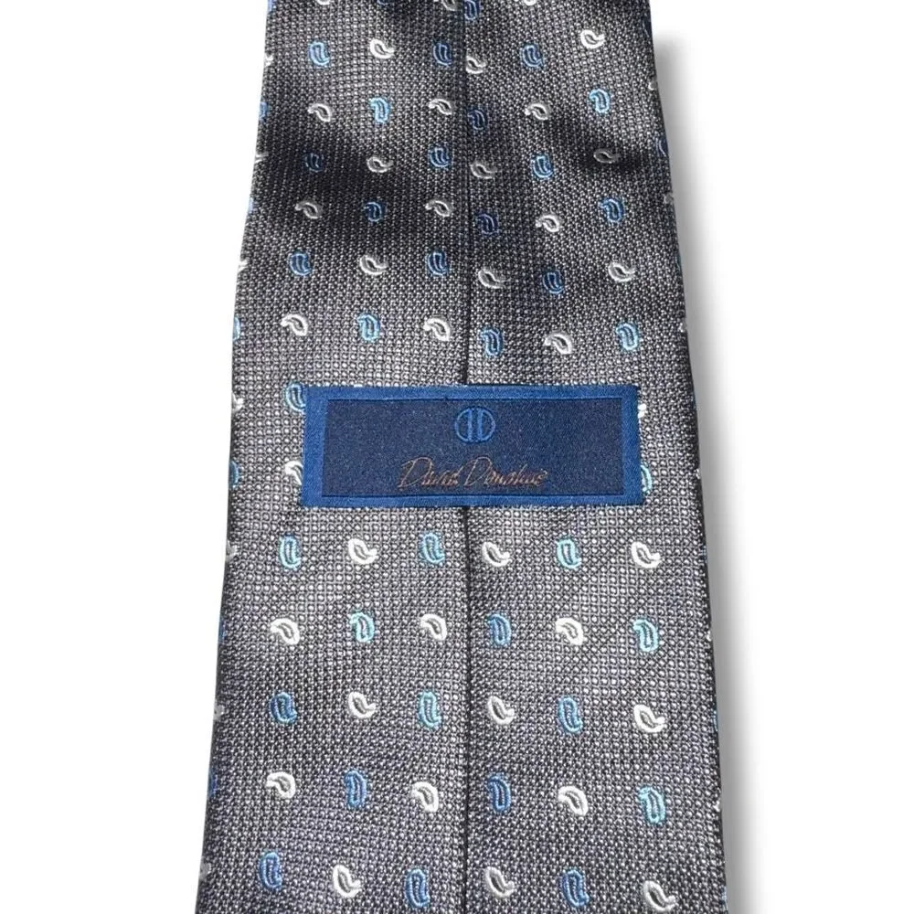 David Donahue 100% Silk Gray & Blue Micro Paisley Neck Tie Extra Long